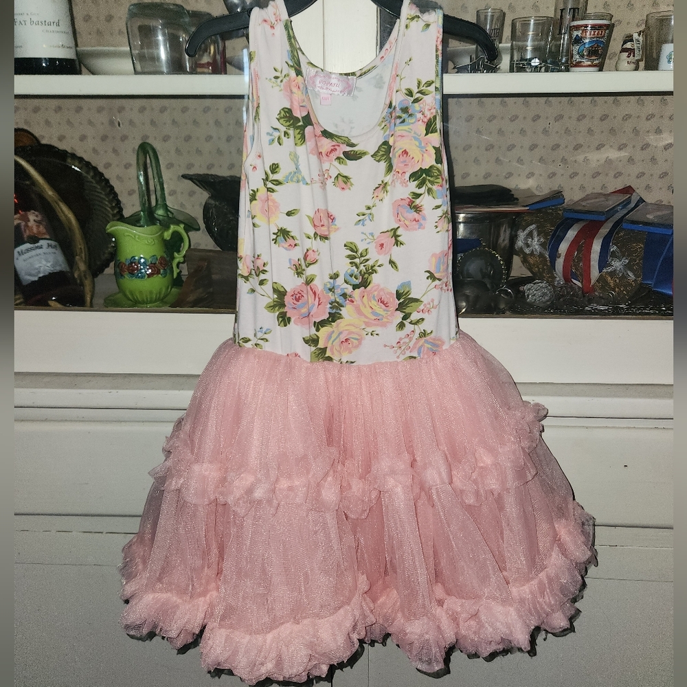 Girls pink print ruffled dress